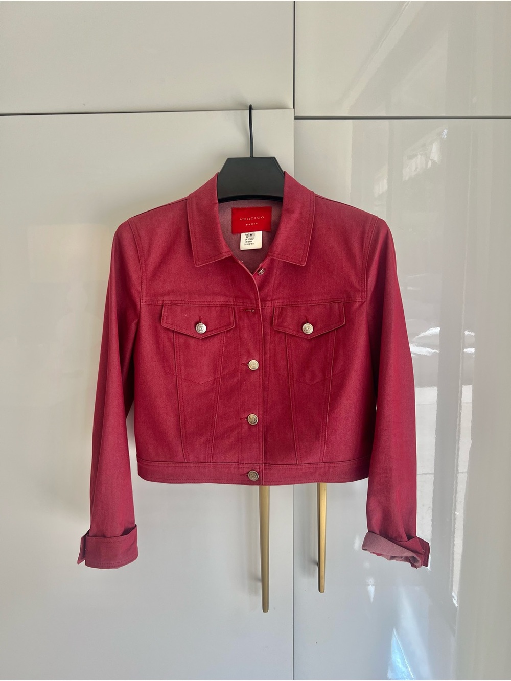 Vertigo Paris Red Cropped Denim Jacket